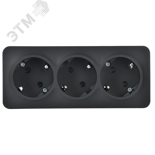 GLORY Розетка 3-местная для открытой установки с заземлением без защитных шторок 16А РС23-3-ХЧм черный матовый IEK - фото 2