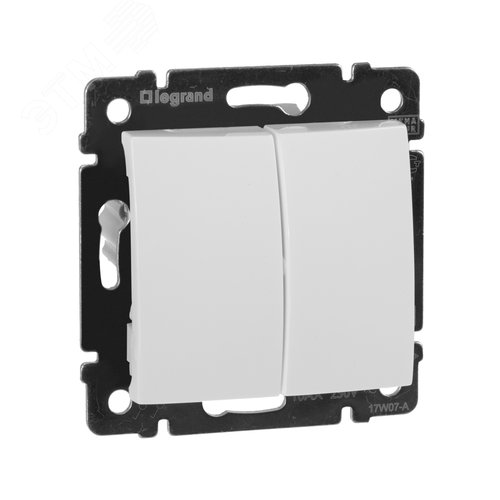 Выключатель 2-клавишный проходной схема 6/2 10А безвинтовое крепление белый VALENA - фото 1