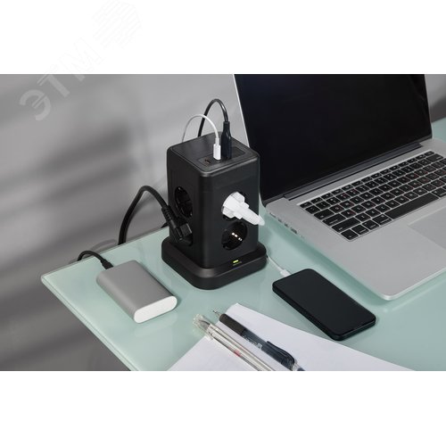 DOMINIC Удлинитель У08K 8 мест 2P+PE 1,5м 3х1,0мм2 16А/250В USB A+C 20Вт черный IEK - фото 8