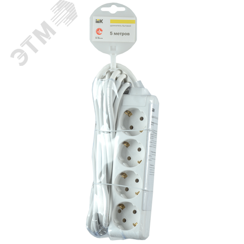 Удлинитель бытовой 4 розетки шнур 5м с заземлением 16А - фото 2
