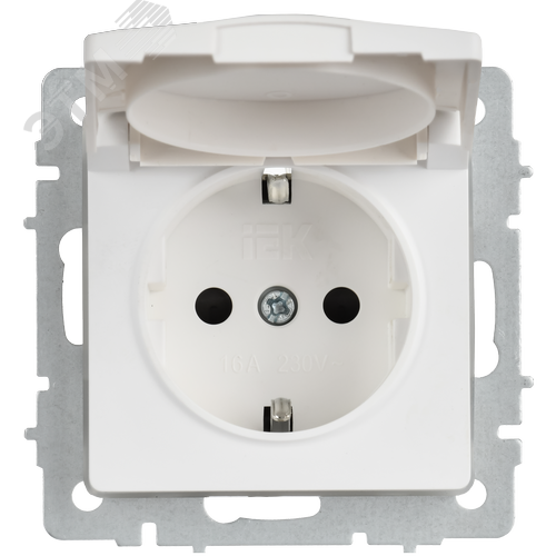 BRITE Розетка 1-местная с заземлением с защитными шторками и крышкой 16А IP44 РСбш10-3-44-БрАБ арктический белый IEK - фото 4