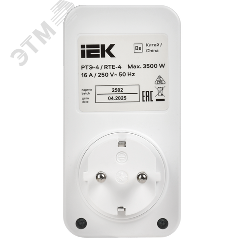 РТЭ-4 Розетка-таймер электронный с USB A+C        15мин-8ч 16А IP20 белый IEK - фото 5