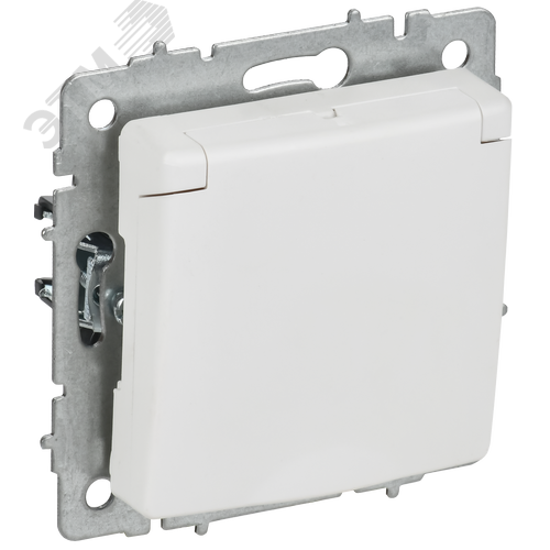 BRITE Розетка 1-местная с заземлением с защитными шторками и крышкой 16А IP20 РСбш10-3-БрАБ арктический белый IEK - фото 1