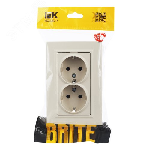 BRITE Розетка двойная с заземлением с защитными шторками 16А в сборе РСш12-3-БрКр бежевый - фото 5