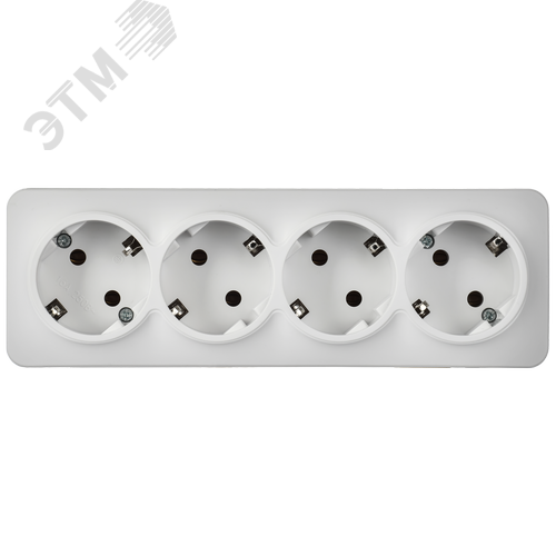 GLORY Розетка 4-местная для открытой установки с заземлением без защитных шторок 16А РС24-3-ХБм белый матовый IEK - фото 3