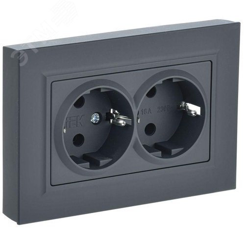 Изображение товара BRITE Розетка двойная с заземлением с защитными шторками 16А в сборе РСш12-3-БрГ графит (шт)