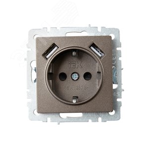 BRITE Розетка с заземлением с защитными шторками 16А с USB A+A 3,1А РЮш10-2-БрТБ бронза - фото 2