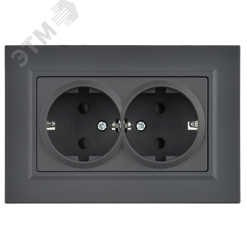 BRITE Розетка 2-местная с заземлением с защитными шторками плоская 16А в сборе РСшПл12-3-БрГ графит IEK - фото 4