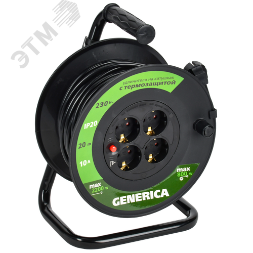 Изображение товара Удлинитель силовой УК20 с термозащитой 4 места 2P+PE/20м 3х1.0мм2 GENERICA (шт)