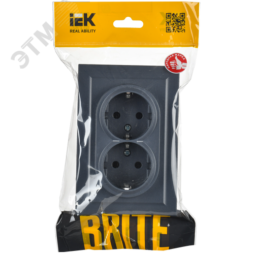 BRITE Розетка двойная с заземлением без защитных шторок 16А в сборе РС12-3-БрМ маренго - фото 2