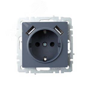 BRITE Розетка с заземлением с защитными шторками 16А с USB A+A 3,1А РЮш10-2-БрМ маренго - фото 2