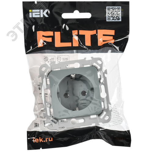 FLITE Розетка с заземлением без защитных шторок безвинтовое крепление 16А РС11-1-ФлС серый IEK - фото 2