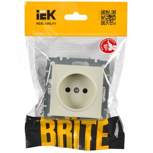BRITE Розетка 1 пост без заземления с защитными шторками 10А РСш10-2-БрКр бежевый IEK - фото 2