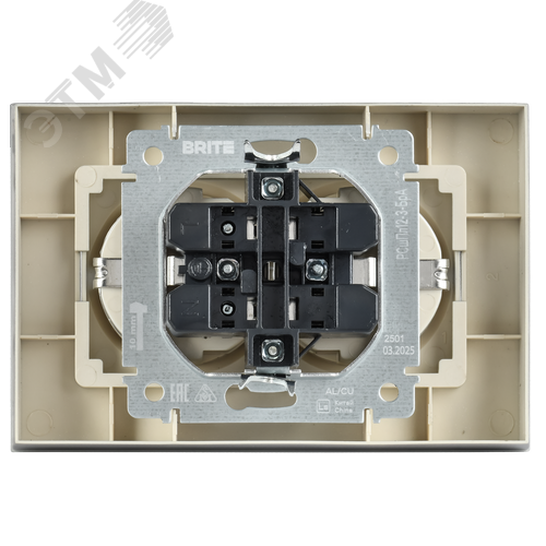 BRITE Розетка 2-местная с заземлением с защитными шторками плоская 16А в сборе РСшПл12-3-БрА алюминий IEK - фото 5