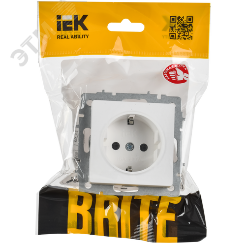 BRITE Розетка 1-местная с заземлением без защитных шторок 16А безвинтовое крепление РС21-1-0-БрАБ арктический белый IEK - фото 2