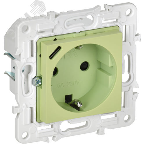 Изображение товара SKANDY Розетка с заземлением с защитными шторками 16А с USB C 18Вт SK-R17G мятный IEK (шт)
