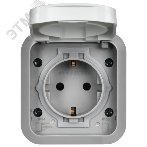 TORS Розетка 1-местная с заземлением защитными шторками и крышкой с иконкой самокат 16А IP55 TS321 серо-белый IEK - фото 6