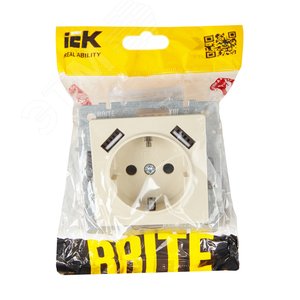BRITE Розетка с заземлением с защитными шторками 16А с USB A+A 3,1А РЮш10-2-БрКр бежевый - фото 6