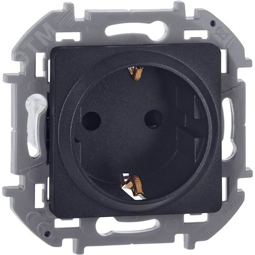 Розетка 1-местная с заземлением с защитными шторками 16А антрацит INSPIRIA - фото 1