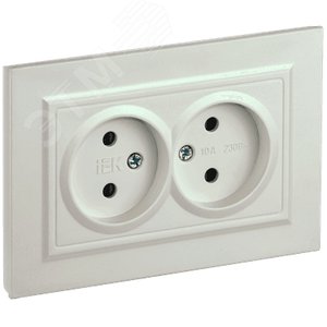 BRITE Розетка 2-местная без заземления с защитными шторками 10А в сборе РСш12-2-БрЖ жемчуг IEK - фото 1