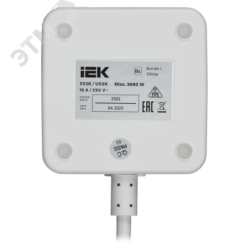 DOMINIC Удлинитель с беспроводной зарядкой 10Вт У02К 2 места 2P+PE 1,3м 3х1,0мм2 16А/250В USB A+C белый IEK - фото 6