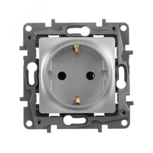 Розетка 1-местная с заземлением без защитных шторок 16А алюминий ETIKA - фото 2