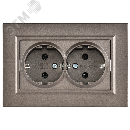 BRITE Розетка 2-местная с заземлением без защитных шторок плоская 16А в сборе РСПл12-3-БрТБ темная бронза IEK - фото 5