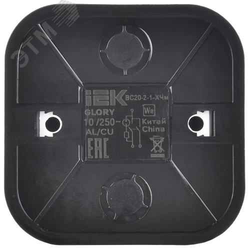 GLORY Выключатель 2-клавишный для открытой установки с индикацией 10А ВС20-2-1-ХЧм черный матовый IEK - фото 3