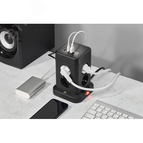 DOMINIC Удлинитель У08K 8 мест 2P+PE 1,5м 3х1,0мм2 16А/250В USB A+C 20Вт черный IEK - фото 9