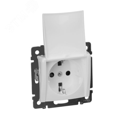 Изображение товара Розетка 1-местная с заземлением с защитными шторками и крышкой 16А IP20 белый VALENA (шт)