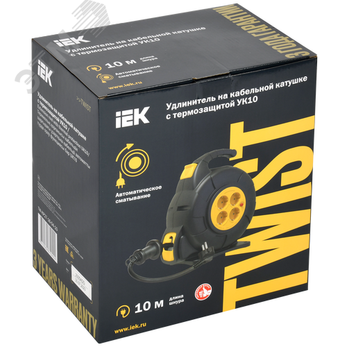 Катушка TWIST УК10 4мест. 2P+PE/10м 3х1,5мм2 с автосмоткой - фото 2