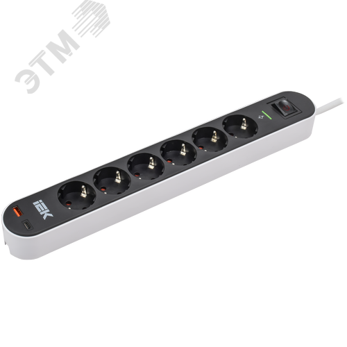 Изображение товара Фильтр сетевой СФ-06К 16А USB A+C 20Вт 3м 3х1,5мм2 черный IEK (шт)