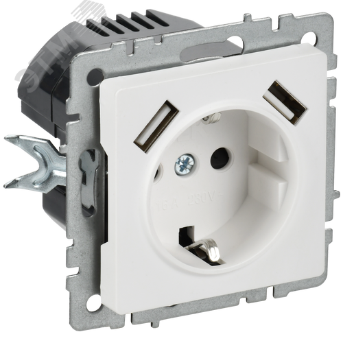 BRITE Розетка 1-местная с заземлением с защитными шторками 16А с USB A+A 5В 2,1А РЮш10-1-БрАБ арктический белый IEK - фото 1