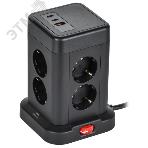 Изображение товара DOMINIC Удлинитель У08K 8 мест 2P+PE 1,5м 3х1,0мм2 16А/250В USB A+C 20Вт черный IEK (шт)