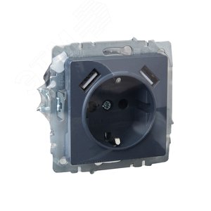 BRITE Розетка с заземлением с защитными шторками 16А с USB A+A 3,1А РЮш10-2-БрМ маренго - фото 6