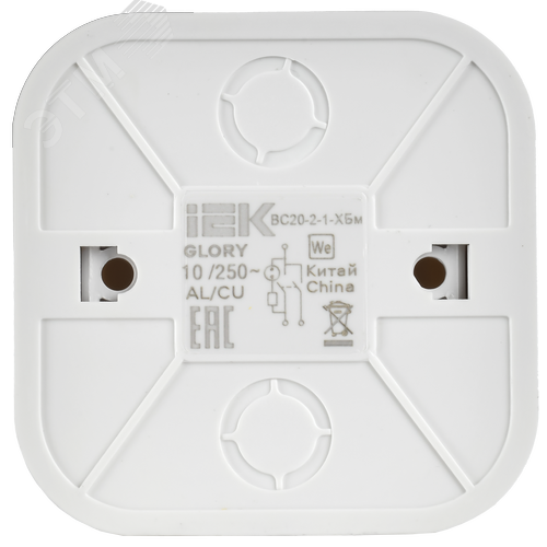 GLORY Выключатель 2-клавишный для открытой установки с индикацией 10А ВС20-2-1-ХБм белый матовый IEK - фото 5