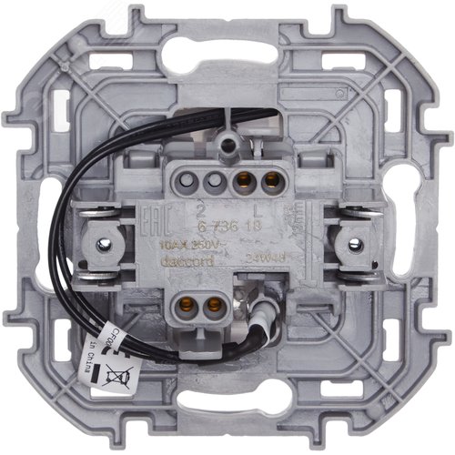 Выключатель 1-клавишный с подсветкой/индикацией 10АХ безвинтовое крепление белый INSPIRIA - фото 5