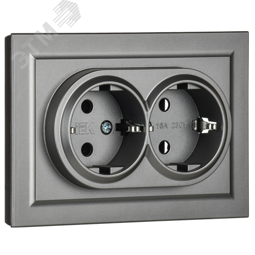 BRITE Розетка двойная с заземлением без защитных шторок 16А в сборе РС12-3-БрС сталь - фото 5