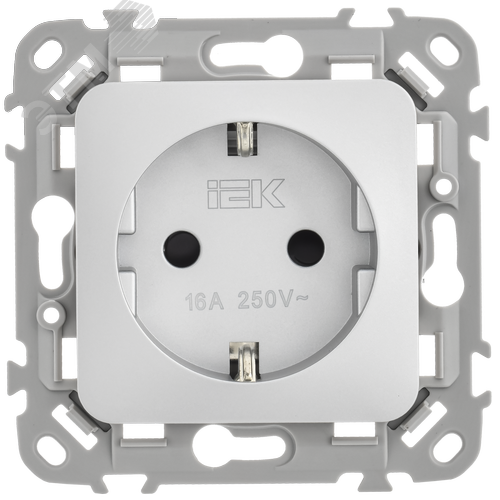 FLITE Розетка с заземлением с защитными шторками безвинтовое крепление 16А РСш11-1-ФлА алюминий IEK - фото 5