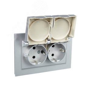 BRITE Розетка двойная с заземлением с защитными шторками и крышкой 16А в сборе IP44 РСбш12-3-44-БрА алюминий - фото 6