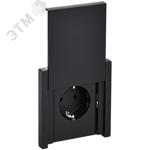 Изображение товара FORTE&PIANO Розетка 1-местная с заземлением с защитными шторками и крышкой винтовое крепление 16А IP44 FP121 черный IEK (шт)