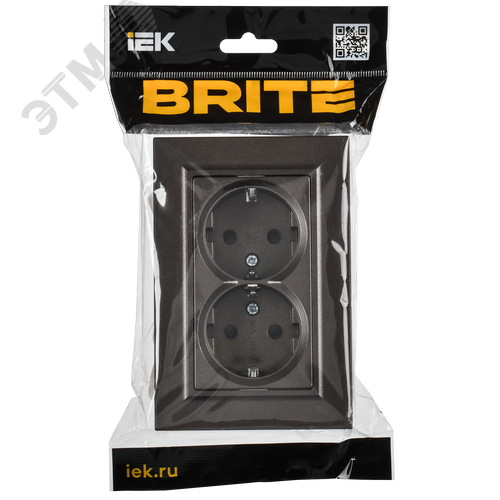 BRITE Розетка 2-местная с заземлением с защитными шторками плоская 16А в сборе РСшПл12-3-БрТБ темная бронза IEK - фото 2
