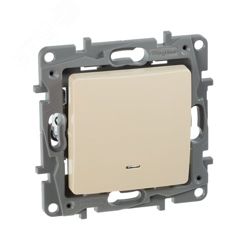 Выключатель 1-клавишный с подсветкой/индикацией 10А безвинтовое крепление слоновая кость ETIKA - фото 1