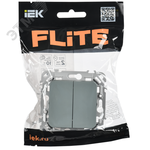 FLITE Выключатель 2-клавишный 10А ВС12-1-0-ФлС серый IEK - фото 2
