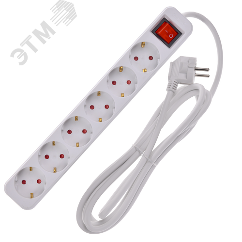 UMA Удлинитель У06К 6 мест 3м 3х1,5мм2 16А бел. IEK с кнопкой - фото 3