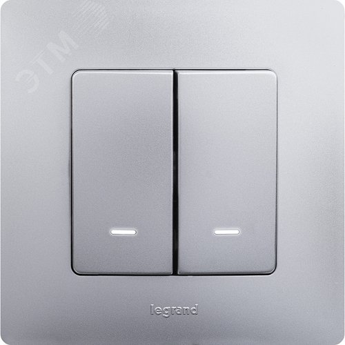 Выключатель 2-клавишный с подсветкой/индикацией 10А безвинтовое крепление алюминий ETIKA - фото 4