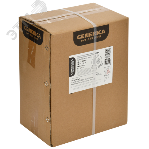 Удлинитель силовой УК50 с термозащитой 4 места 2P+PE/50м 3х1.5мм2 GENERICA - фото 2