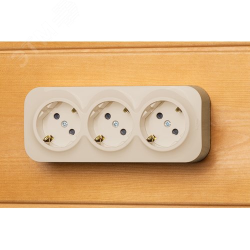 Розетка 3-местная для открытой установки с заземлением с защитными шторками с предварительным подключением 16А слоновая кость QUTEO - фото 2