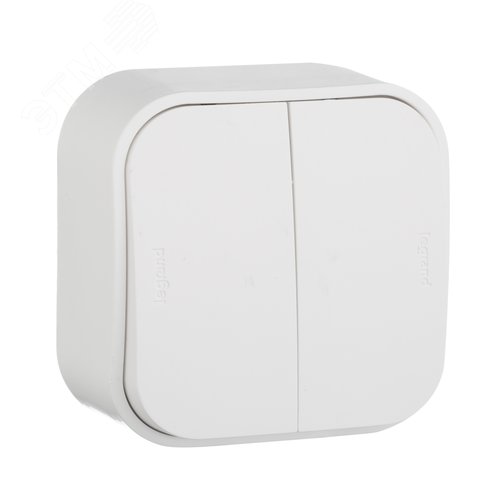 Выключатель 2-клавишный для открытой установки проходной 10А белый QUTEO - фото 1