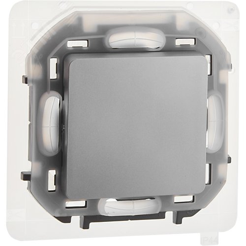 Выключатель 1-клавишный проходной 10АХ IP44 безвинтовое крепление алюминий INSPIRIA - фото 1